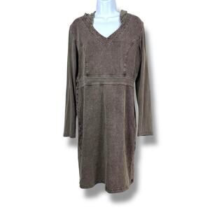 Inizio Onz Dress Womens Extra Large Brown Lagenlook Minimalist Hooded Cotton